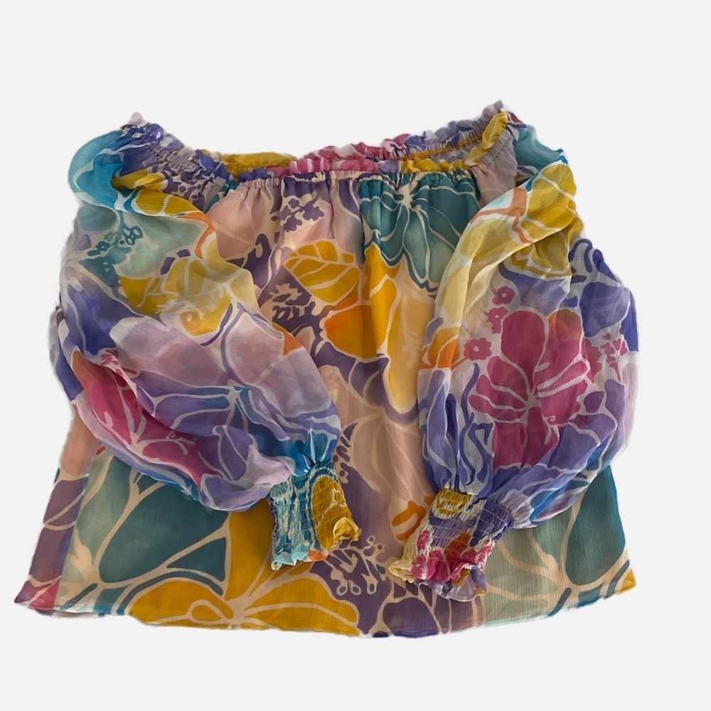 Ramy Brook Addison Blouse Women's Size XS Multicolour Floral Silk Off Shoulder - Picture 7 of 14